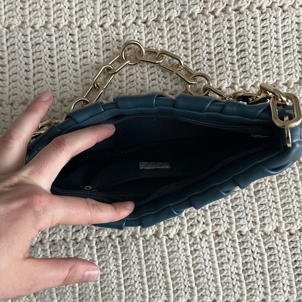 A New Day Teal and Gold Baguette Evening Shoulder Bag With Chain Handle - Picture 2 of 9